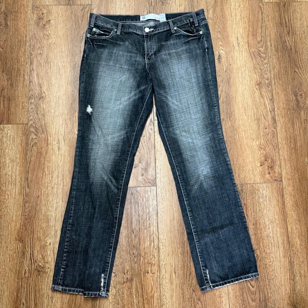 Y2K Gap Jeans Womens 16 Faded Black Distressed Low Rise 100% Cotton Denim Skinny